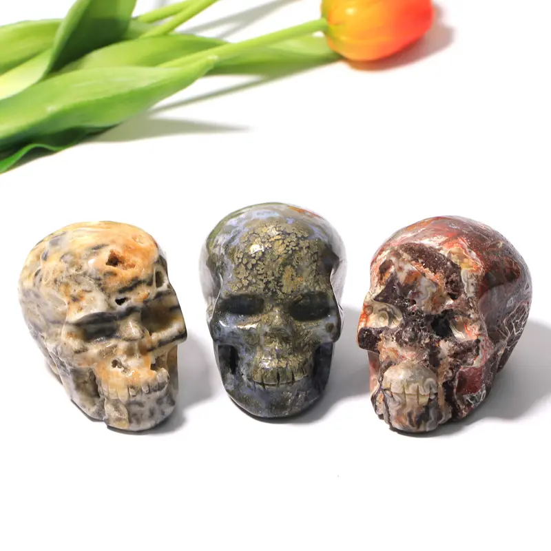Crystals Wholesale Bulk Rose Quartz Skulls Healing Stones Skulls Hand Carved Fluorite Skulls For Halloween Decoration
