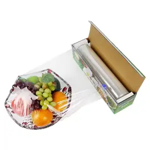 Filme plástico de PVC transparente para embalagem de alimentos, envoltório de plástico doméstico com cortador deslizante