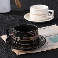 Ensemble tasse à café et soucoupe en céramique à relief sous glaçure, haute qualité, pour usage professionnel, compatible lave-vaisselle, écologique, tasse à lait brossée