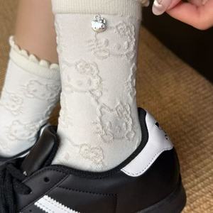 Kt <b>Cat</b> Women's Mid-Calf <b>Socks</b> White Breathable Anti-Slip With Pendant Spring Autumn Wear - Product Image 2