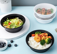 Boîte à lunch jetable ronde en plastique PP de qualité alimentaire, noire, avec couvercle, pour pizza, sushi, restaurant, hôtel, usage domestique, à emporter