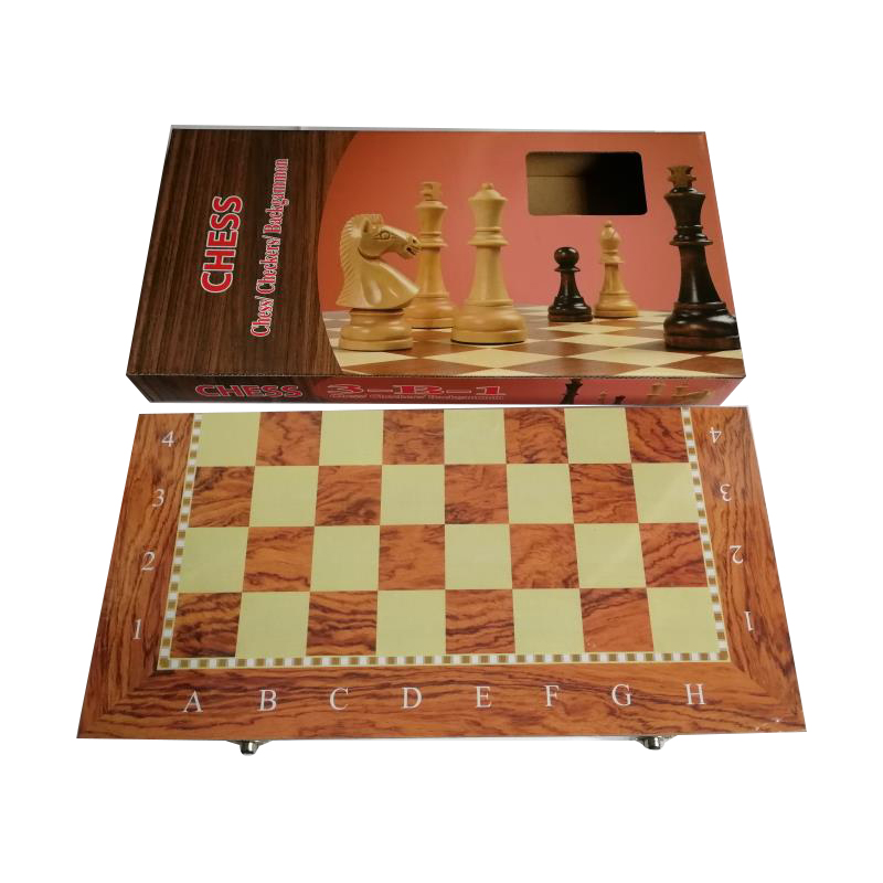 3-в-1 деревянный Шахматный набор со складной доской 39*39 см цветная коробка упаковка шахматы