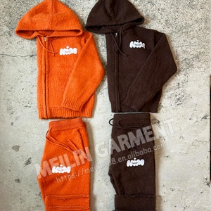 OEM Custom Design Logo Flared Sweatpants Tracksuit Two Piece Knitted Mohair Sweatsuits Unisex Set High Quality Mohair Set - Product Image 2