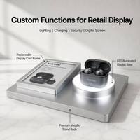 Support d'affichage pliable moderne pour écouteurs avec éclairage LED métallique, cadre de carte d'information remplaçable, présentoir de vente au détail personnalisé pour écouteurs sans fil