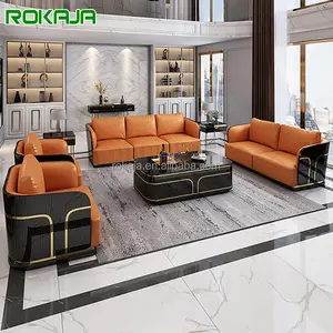 Luxury Leather Sofa High-End India Villa Leather Sofa Single Double Triple Sofa Factory Directly Living Room Furniture