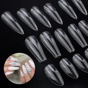 Unhas artificiais 500 unidades, gel acrílico transparente design uv manicure artificial para unhas