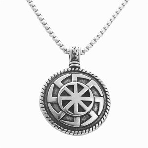 Yunnique – collier avec pendentif géométrique rond en acier inoxydable pour hommes, style Viking, bijoux de mode rétro Punk - Product Image 1