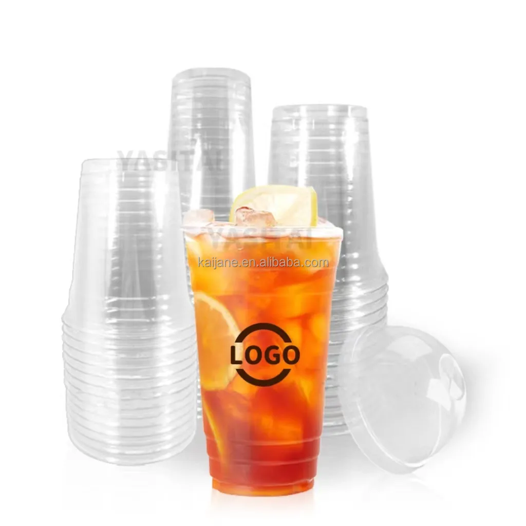 Factory price Custom printed clear 12, 16, 20, 24oz PP PET transparent disposable plastic cup with lid boba bubble milk tea cup