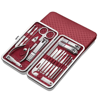 Coupe-ongles professionnel en acier inoxydable pour manucure et pédicure, ciseaux à cuticules, kit de coupe-ongles de voyage, 19 pièces