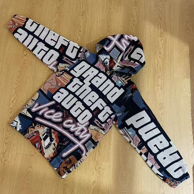 Custom Manufacturer's High Quality Men's Summer Hoodie Woven Tapestry Graphic Printing XL Size Breathable Anti-Wrinkle Feature
