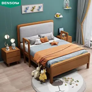 Bedroom furniture new pine frame solid wood hot sale child classic latest desgin double queen king size wooden children beds