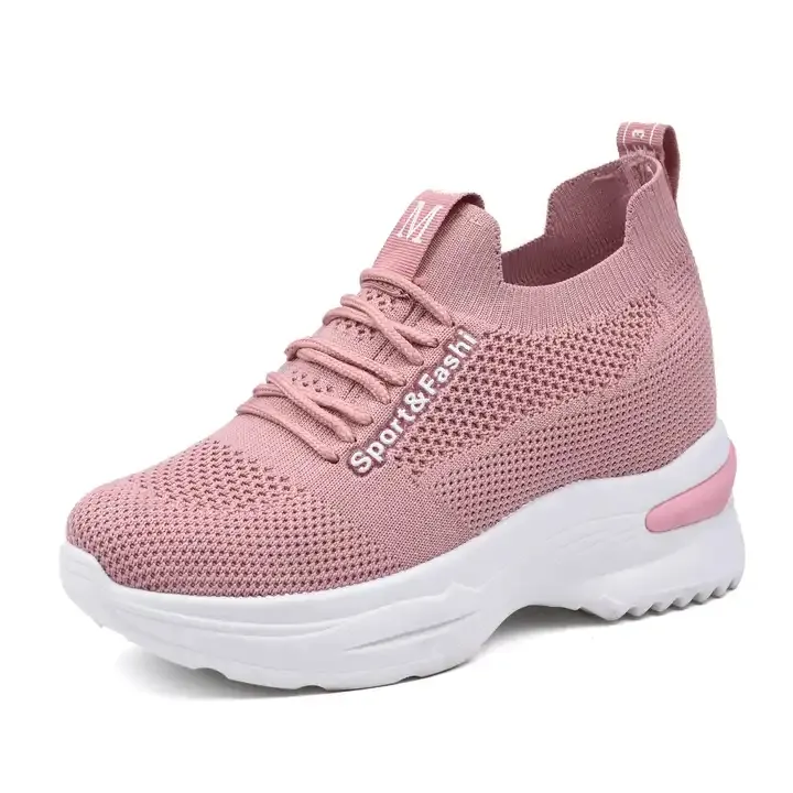 Nuevos zapatos de realce interior de comercio exterior para mujer, zapatos informales tejidos con mosca para mujer, zapatos para caminar de tendencia a la moda para mujer