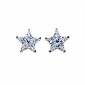 Orecchini a Perno con Cristallo a Forma di Stella in Argento 925 Placcato Oro Bianco, Design Minimalista per Uso Quotidiano, Gioielli Unisex - Product Image 1