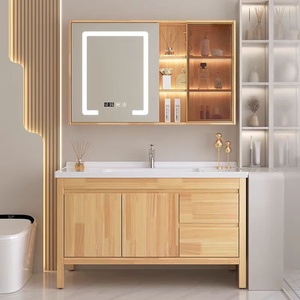 ตู้ห้องน้ำไม้เนื้อแข็งแบบตั้งพื้นพร้อมอ่างล้างหน้าไม้โอ๊ค - Product Image 1
