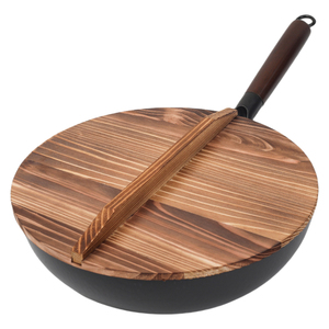 Số Lượng Lớn Giảm Giá Chảo 32Cm Màu Đen Sắt Trung Quốc Chảo Nấu Ăn Nồi Với Nắp Bằng Gỗ Dài Xử Lý - Product Image 1