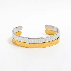 Fenny 18K PVD Gold Plated Wholesale Fashion Irregular Concave Convex Hammer Cuff Stainless Steel Bracelet Trendy For Women