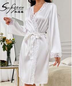 SFY-Y5095 Rusia, Túnica Larga de Encaje Sexy con Cinturón, Bata de Satén de Alta Calidad, Ropa de Dormir para Mujer - Product Image 2