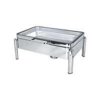 Chauffe-plat professionnel carré à charnière hydraulique avec couvercle en verre visible, en acier inoxydable pour buffet