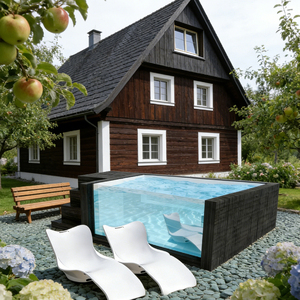 Ensemble de piscine hors sol avec bordure en bois et filtre et écumeur préinstallés complets - Product Image 2