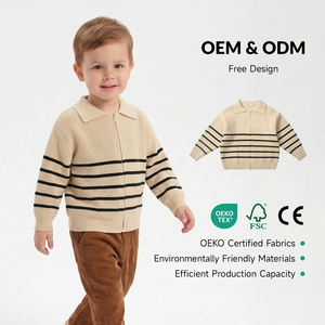 Cardigan en tricot rayé pour bébé garçon d'hiver personnalisé, veste simple à fermeture éclair pour enfants filles, pull en coton tricoté pour bébé, vêtements - Product Image 1