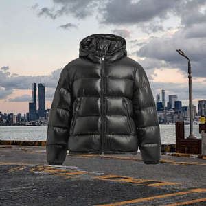Chaqueta acolchada ligera con capucha para hombre, negra, de invierno, alternativa al plumón, cálida, informal, con cremallera, para exteriores, al por mayor - Product Image 2