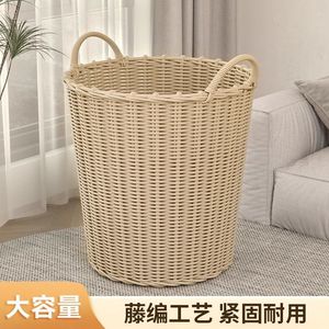<b>Wicker</b> Laundry <b>Basket</b> Round Large Capacity Clothes <b>Storage</b> Organizer Portable Household Use - Product Image 2
