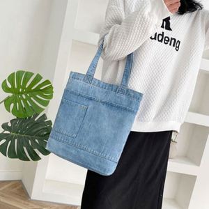 Sac à bandoulière personnalisé pour femme, sac fourre-tout pour étudiante, sac de shopping simple, sac de plage rétro en jean délavé - Product Image 5