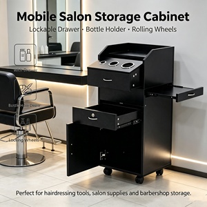 Mobile Salon Trolley Cabinet With Multiple <b>Drawers</b> <b>Lockable</b> Storage Barber Cart With Bottle Holders Rolling Wheels For Salon - Product Image 2