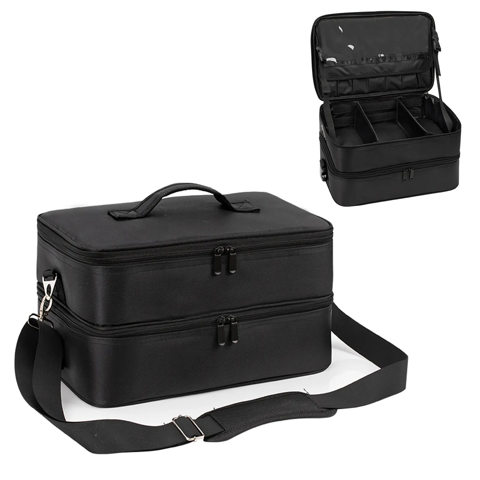 Relavel 2 in 1 Rolling Large Makeup Case Travel Trolley Box Hairdresser Bag Customized Pouch Case With Makeup Brush Pouch Bag