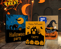Sac en papier personnalisé pour Halloween, écologique, motif citrouille et chauve-souris, sac en papier kraft avec poignée pour emballage cadeau de boulangerie, vente en gros