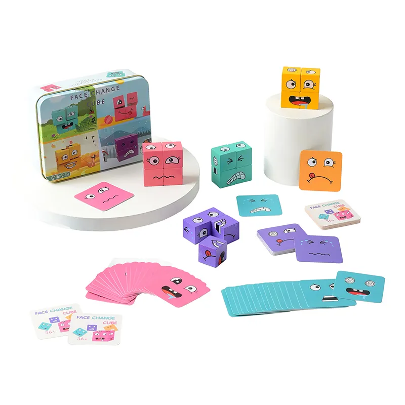Novelty balok papan rakitan pendidikan dini wajah berubah 3d permainan puzzle kayu untuk anak-anak