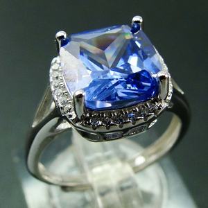 Wholesale 925 Sterling Silver Cubic CZ Halo Cushion Shape Tourmaline Silver Ring - Product Image 6