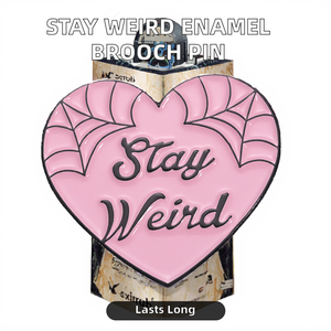 Sac à dos toile d'araignée style punk, croix émaillée, badge de prière tendance, texte 'Pink Love Stay Weird' imprimé en typographie, électroplaqué - Product Image 3