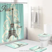 3D custom printed Eiffel Tower landscape image waterproof and mildew proof shower curtain set modern bathroom decoration