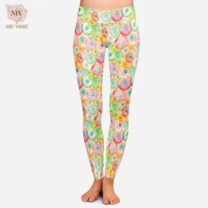 Brilhante aquarela círculos imprimir Mulheres Alta yoga cintura amanteigado macio 92% poliéster 8% spandex leggings para as mulheres