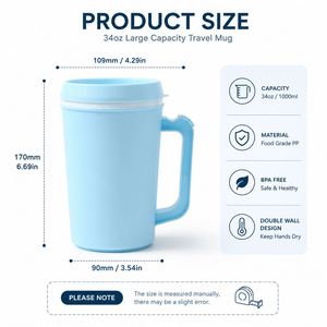 Custom logo 22oz 34oz PP <b>Double</b> <b>Wall</b> Water Bottle with Straw Outdoor Camping Party Trucker <b>Mug</b> with Handle - Product Image 3