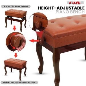 Silla Ajustable para Músico, Banco de Piano de Madera de 3 Pulgadas con Cojín Acolchado, Taburete Resistente con Almacenamiento para Músicos - Product Image 4