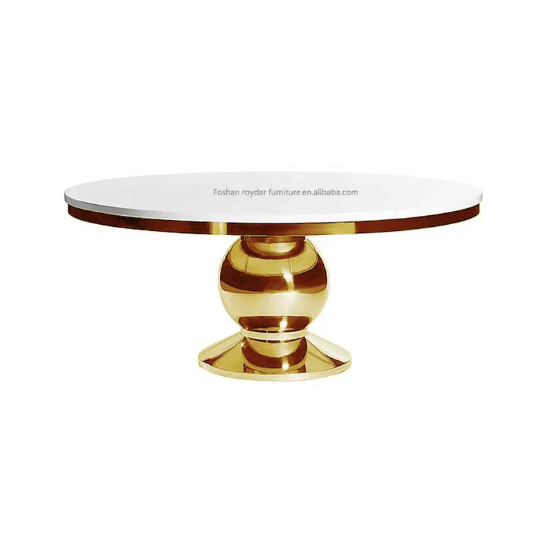 Sıcak satış lüks altın paslanmaz çelik yemek masası s yuvarlak yemek masası seti düğün için