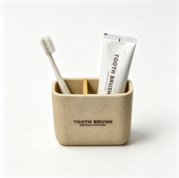 Porte-brosse à dents rectangulaire beige en résine imitation sable, avec séparateur en bambou et double compartiment, organiseur de salle de bain pour dentifrice