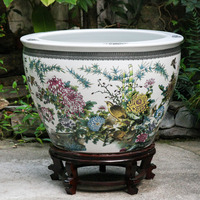 Coloré Contending Couleurs Peint À La Main Poisson Dragon Motif Quatre Côtés Pot De Fleur