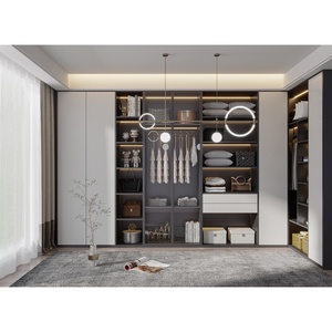 Benutzer definierte Luxus Holz moderne Schlafzimmer 6-Türer LED-Licht Kleider schrank mit Glastür Wohn möbel Organizer für Kleidung - Product Image 5