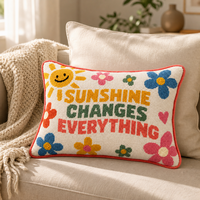 Coussin de soutien lombaire en laine brodé main de luxe, motif « Le soleil change tout », taille 10x14 pouces, idéal comme cadeau