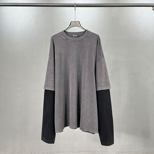 Top Streetwear a maniche lunghe Vintage lavato a maniche lunghe a blocchi colorati per t-shirt in stile retrò da <span class=keywords><strong>uomo</strong></span> - Product Image 4