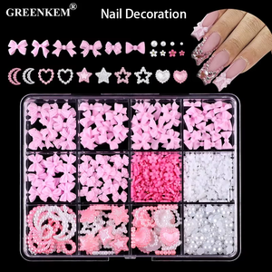 12-grille 3D Offre Spéciale Mixte Arc Perle Ruban Strass Bowknot Étoile Coeur Fleur Décoration Nail Charmes - Product Image 1