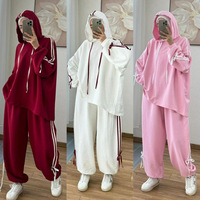 Ensemble 2 pièces : sweat à capuche et pantalon large, tenue sportive à rayures, survêtement, costume musulman pour femmes