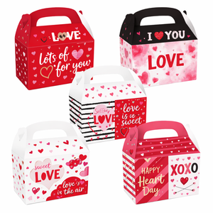 12 pièces/paquet Boîtes à poignée en carton faites à la main sur le thème de l'amour Cadeau Biscuit Faveur Emballage sucré Joyeux anniversaire de la Saint-Valentin Décoration de fête - Product Image 3