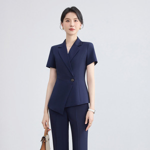 Women's Short Sleeve Suit Set Formal Work Uniform Breathable Lightweight Black Navy Polyester Spandex Commuting - Product Image 4