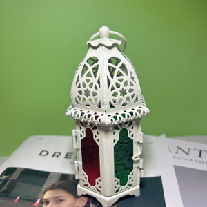 Portacandele Vintage Arabo per Ramadan, Lanterne Marocchine in Metallo, Lanterne Decorative in Vetro Colorato, Lanterna a Vento per Candele Tealight - Product Image 6