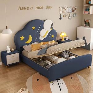 Cama Infantil de Astronauta de Moda, Diseño de Dibujos Animados, Material de Madera, Cómoda, Ahorra Espacio de Almacenamiento, Cama de Tamaño Completo para Niños y Niñas - Product Image 3