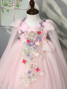 Abito da Principessa in Tulle Rosa per Bambine con Dettagli Floreali 3D e Farfalle, Vestito Formale per Feste, Personalizzabile, Vendita all'Ingrosso - Product Image 2